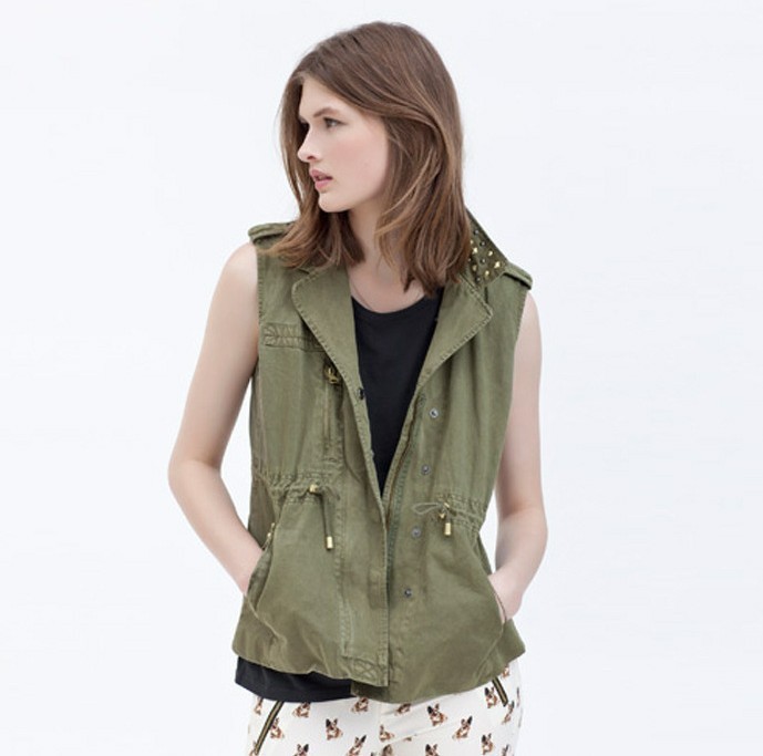 FS626 women's fashion medium-long army green top/ vest free shipping