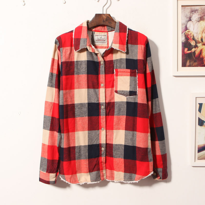 FS63 winter multicolour plaid pocket berber fleece thickening thermal long-sleeve shirt d5