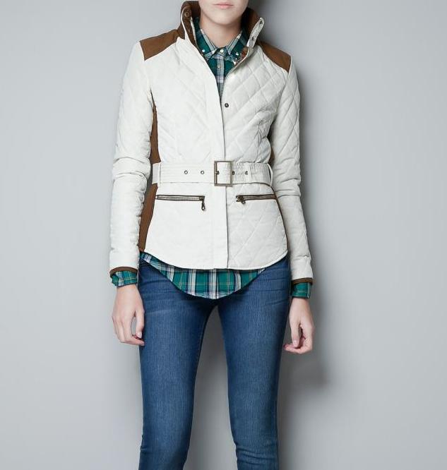 FS630 cotton-padded  color block decoration short jacket with belt free shipping