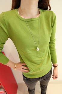 FS844 women's all-match solid color paintless female knitted o-neck long-sleeve basic sweater