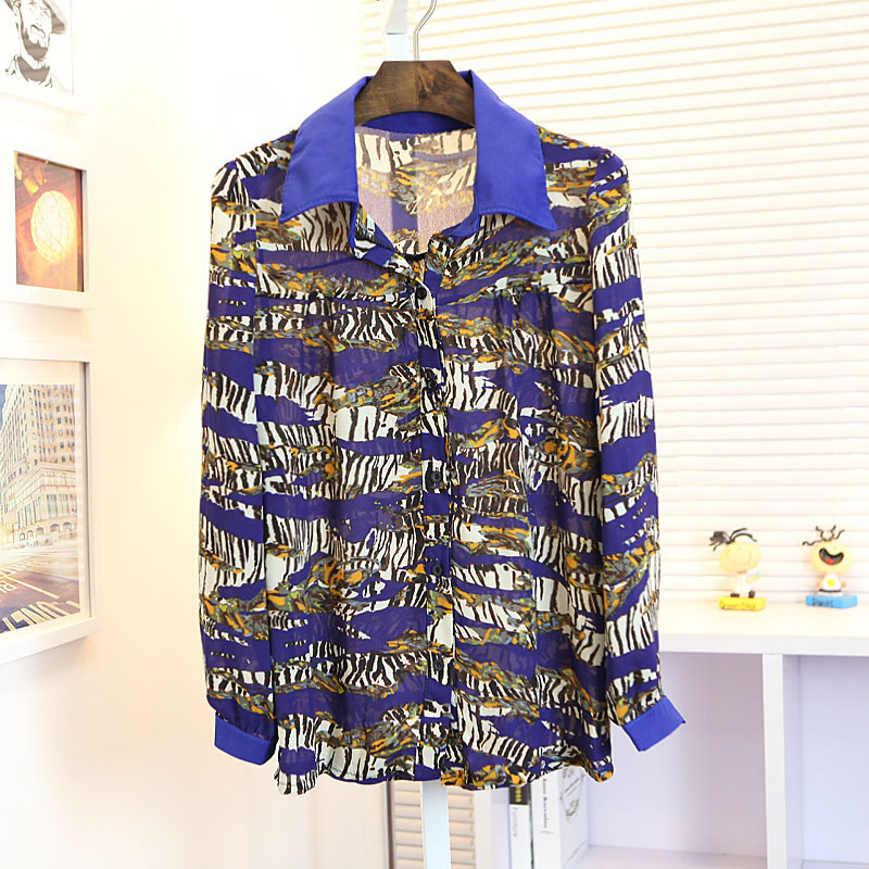 FS917 winter color block decoration sexy translucent fancy chiffon long-sleeve shirt e26-2