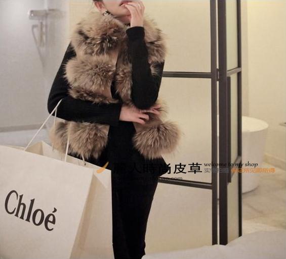 Full leather raccoon fur sheepskin patchwork short design fur vest