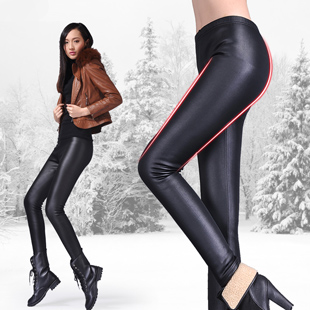 Full plus velvet faux leather thickening pants ultra elastic women's legging