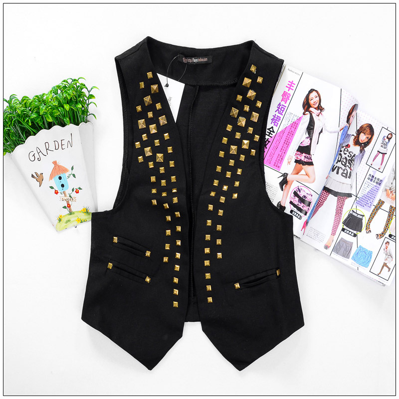 Full rivet vest handsome all-match no button vest type black vest