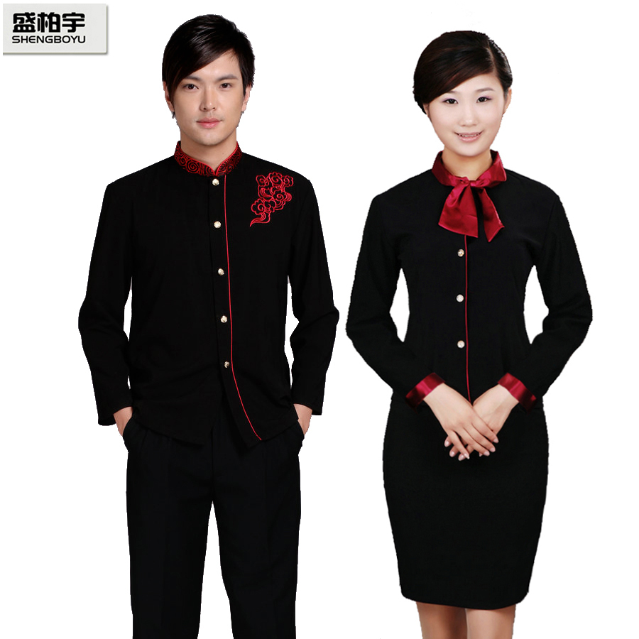 Full work wear autumn and winter clothes uniform waiter clothes long-sleeve