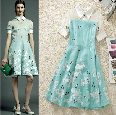 Fun song style. New spring and summer 2013 spell embroidery collar silk dress