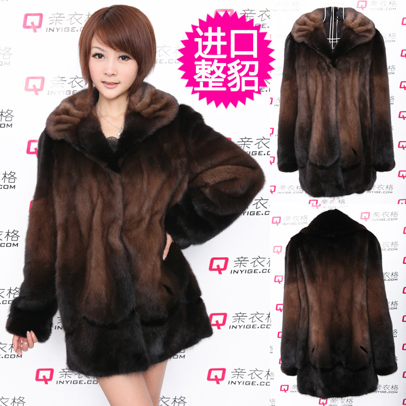 Fur 2012 marten overcoat Women mink hair goatswool leather coat