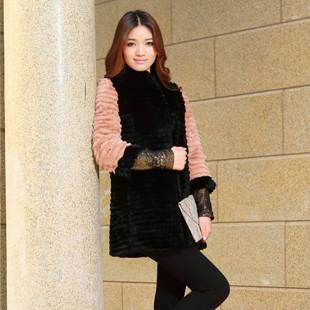 Fur 2012 stand collar color block decoration rabbit velvet skirt fur medium-long overcoat outerwear w018