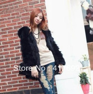 Fur 2013 Women's Rabbit Fur Faux Hooded Casual Outerwear Overcoat Outerwear