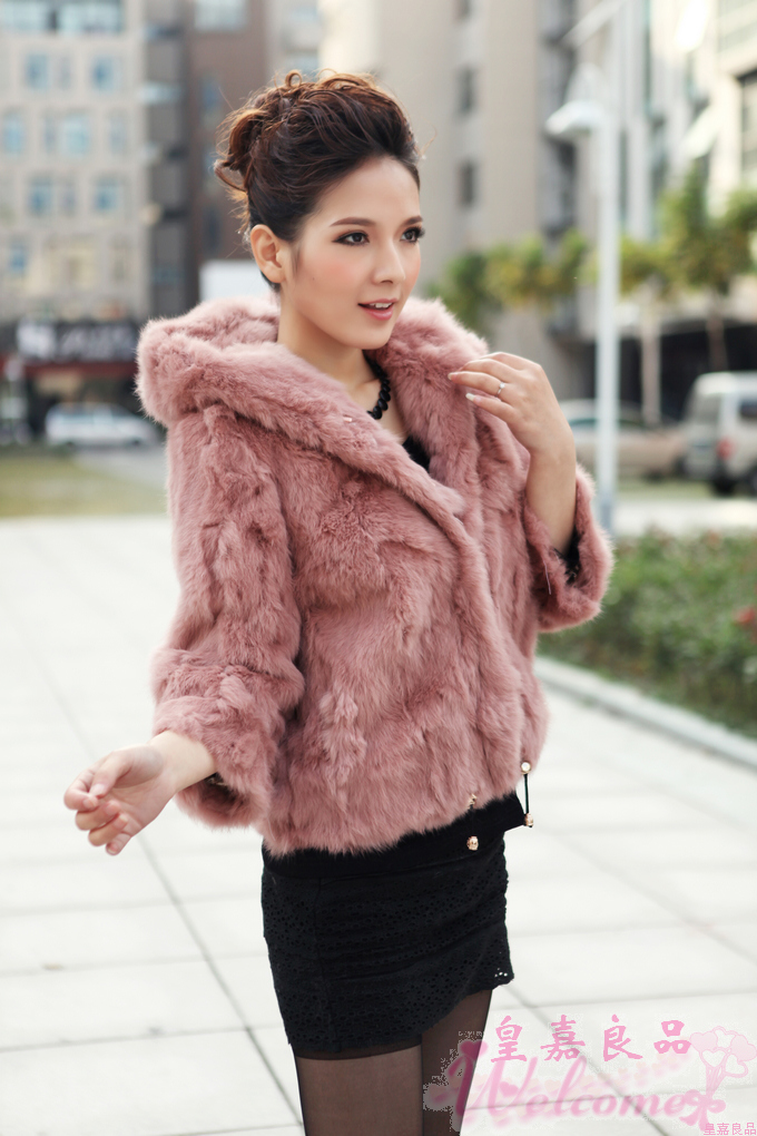 Fur coat 2012 autumn and winter women short design rex rabbit hair hooded casual slim ol