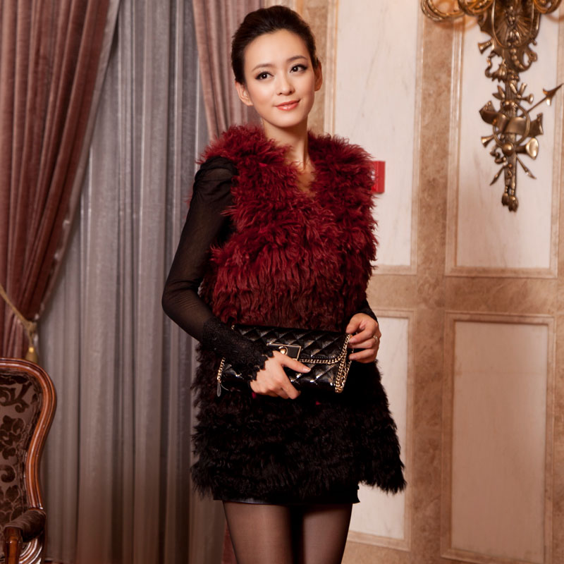 Fur coat 2012 beach wool vest rabbit sweater vest waistcoat full leather