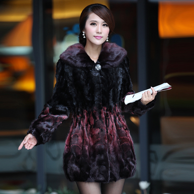 Fur coat 2012 fur mink leopard print fight mink marten overcoat a-099