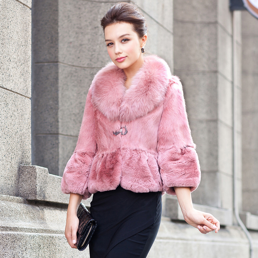 Fur coat 2012 high quality full leather rabbit cape hare wool large fox fur 2716