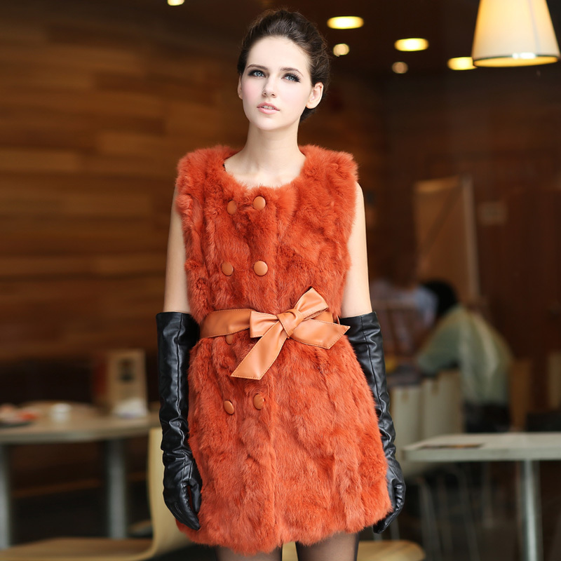 Fur coat 2012 medium-long rabbit fur coat vest short design female fur sy8666