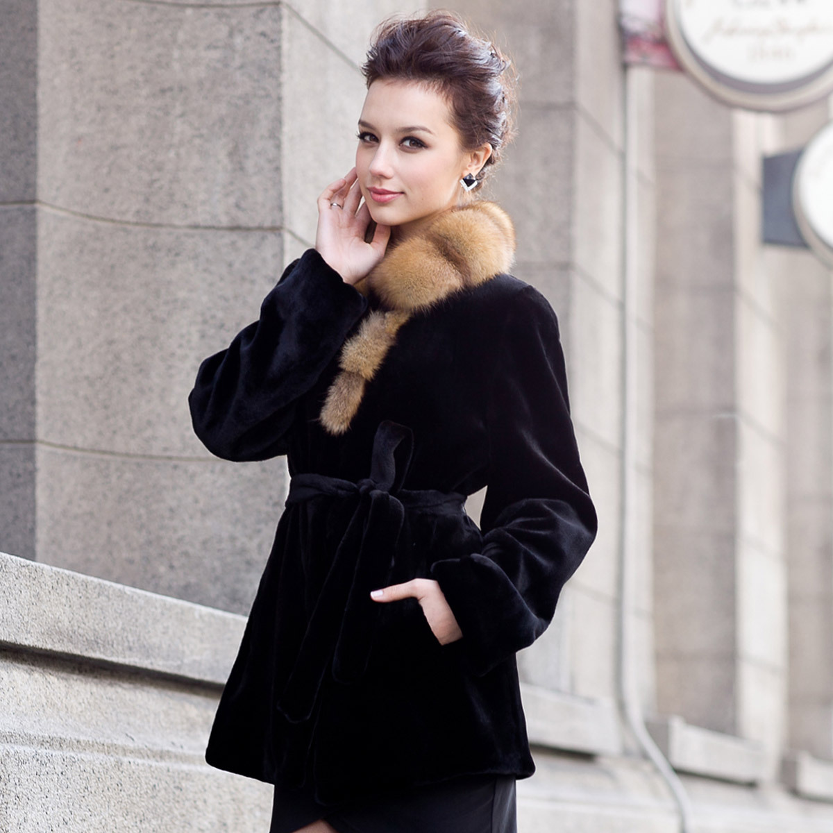 Fur coat 2012 mink marten velvet marten overcoat lj125