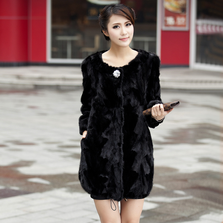 Fur coat 2012 mink overcoat medium-long fox fur mink