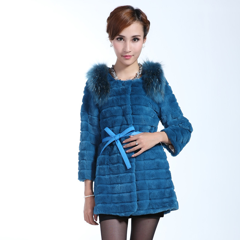 Fur coat 2012 rabbit fur coat raccoon fur medium-long