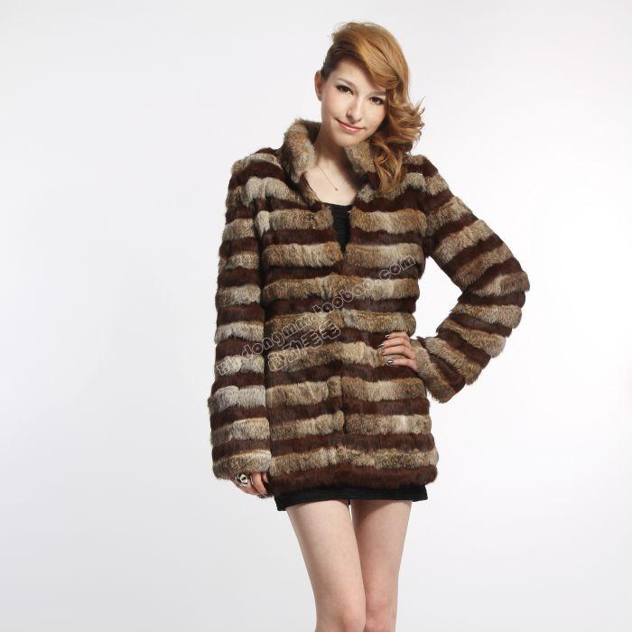 Fur coat 2012 rabbit fur horizontal stripe long design fashion fur overcoat