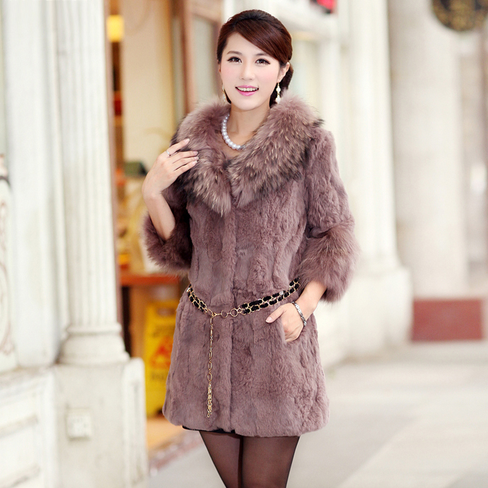 Fur coat 2012 rabbit fur patchwork raccoon fur long design three quarter sleeve slim outerwear a-304