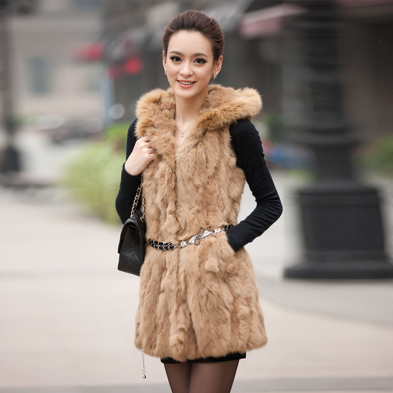 Fur coat 2012 repair hooded rabbit fur medium-long fur vest