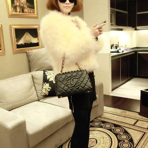 Fur coat elegant bulkness turkey ostrich wool short fur coat female