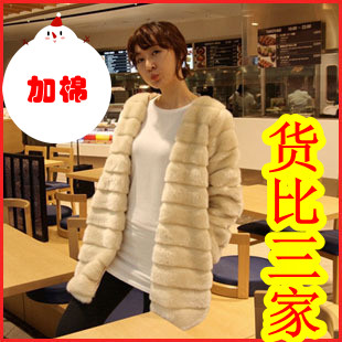 Fur coat female faux medium-long overcoat