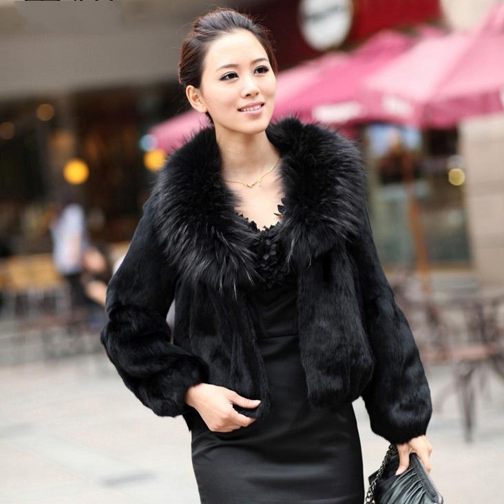 Fur coat high quality rabbit fur raccoon large fur collar