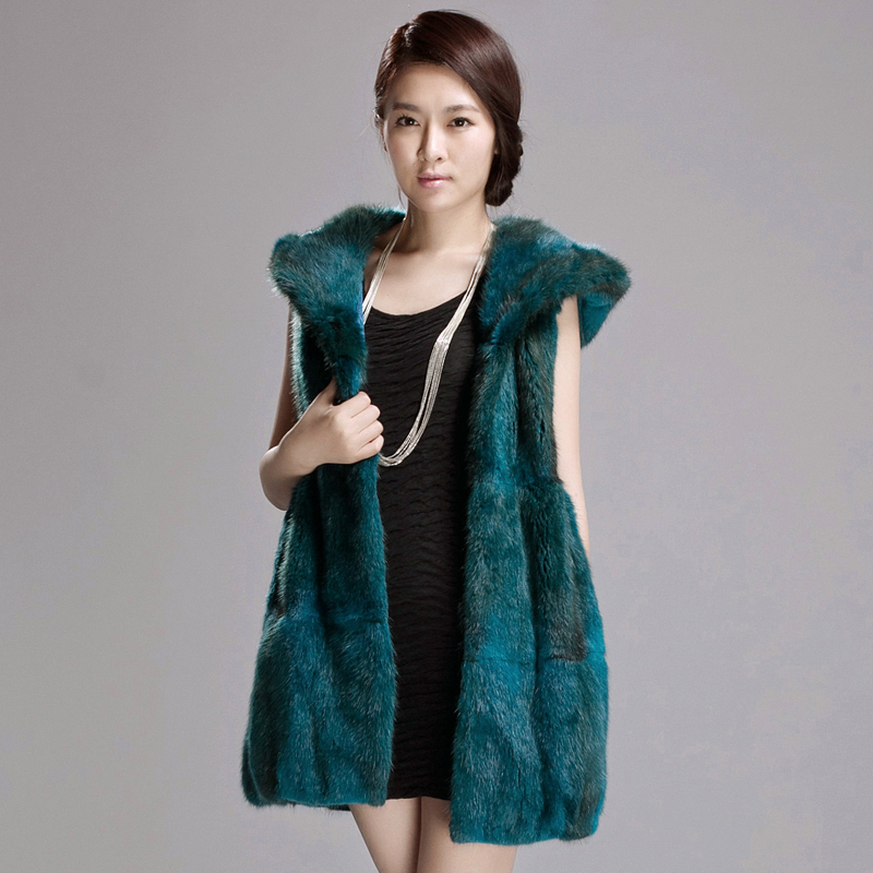 Fur coat hooded vest medium-long 2012 mink sweater vest s362 free shipping