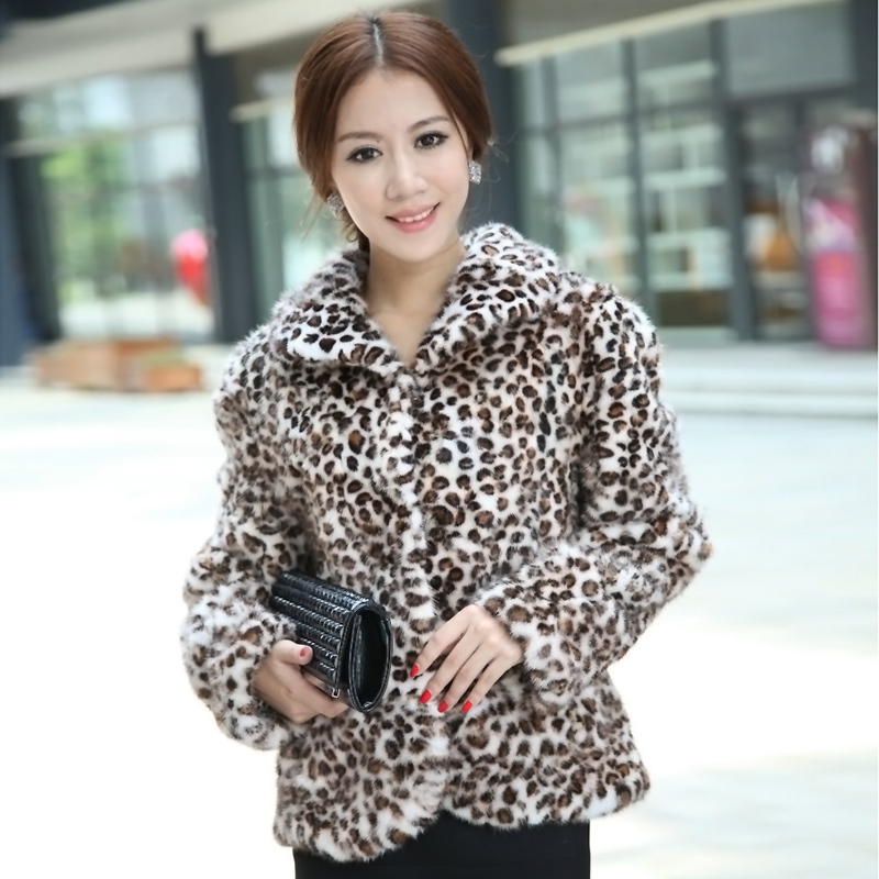 Fur coat leopard print fur mink fight mink fur women's leather coat