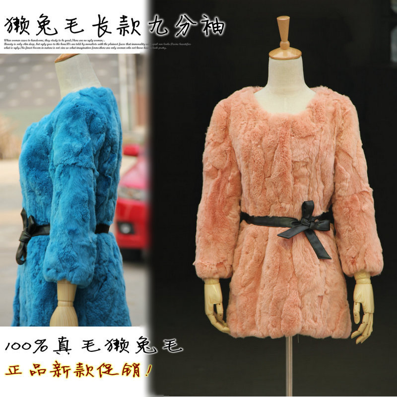 Fur coat rex rabbit hair medium-long long-sleeve 2012 wrist-length sleeve o-neck thick