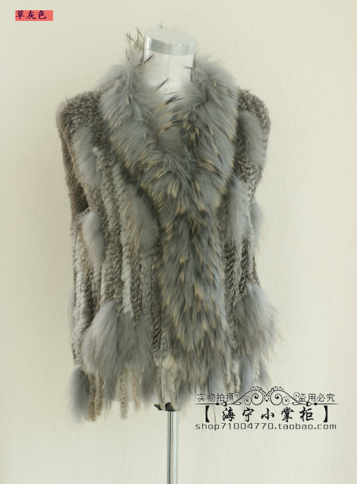 Fur coat vest raccoon  knitted t shawl collar rabbit fur vest (FC002)