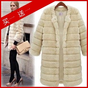 Fur coat women faux autumn and winter faux fur outerwear overcoat horizontal stripe long-sleeve