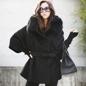 Fur Collar Hooded Women's Double Breasted Batwing Cape Poncho Coat Jacket FZ477