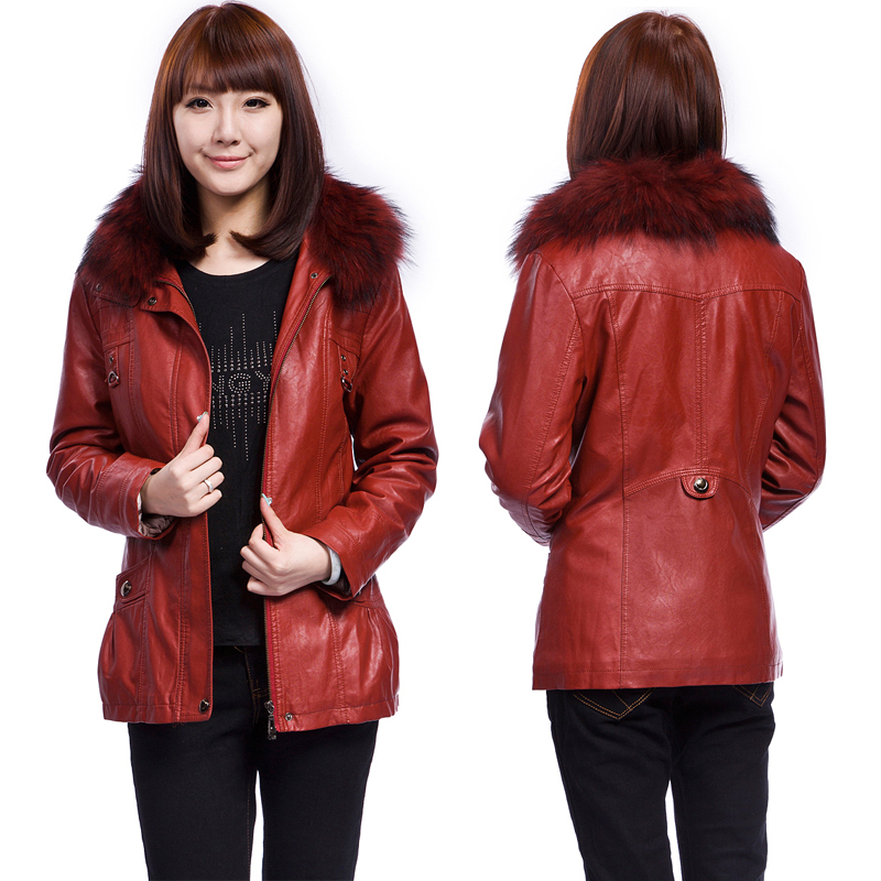 Fur collar leather clothing female genuine leather slim turn-down collar plus size casual outerwear