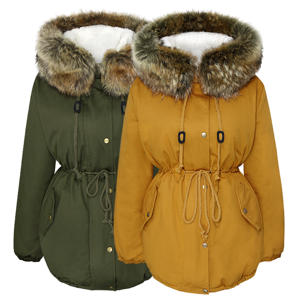 fur collar with a hood military clothes overcoat wadded jacket cotton-padded jacket trench outerwear miss lady