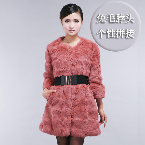 fur medium-long female/ rabbit fur coat / free shipping