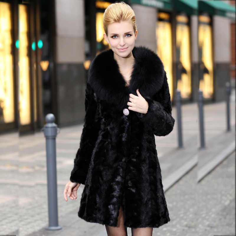 Fur mink outerwear fight mink fox fur long design mink overcoat sy9958