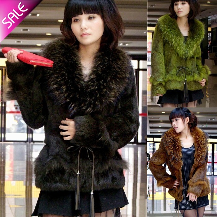 Fur outerwear 2012 ultralarge raccoon full leather rabbit fur Women