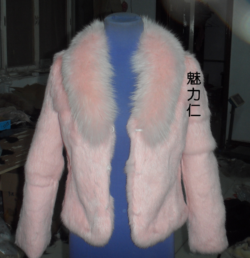 Fur ultralarge fox  full leather rabbit  short design long-sleeve  coat customize