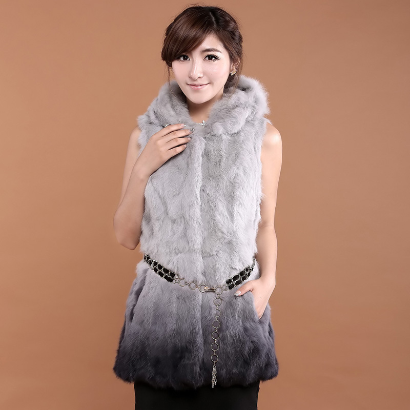 Fur vest 2012 autumn new arrival high quality rabbit fur coat vest long design hooded