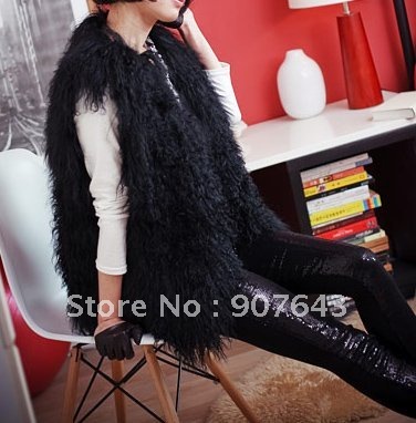 Fur vest Genuine Mongolian Sheep Fur Gilet ~~ FREE SHIPPING