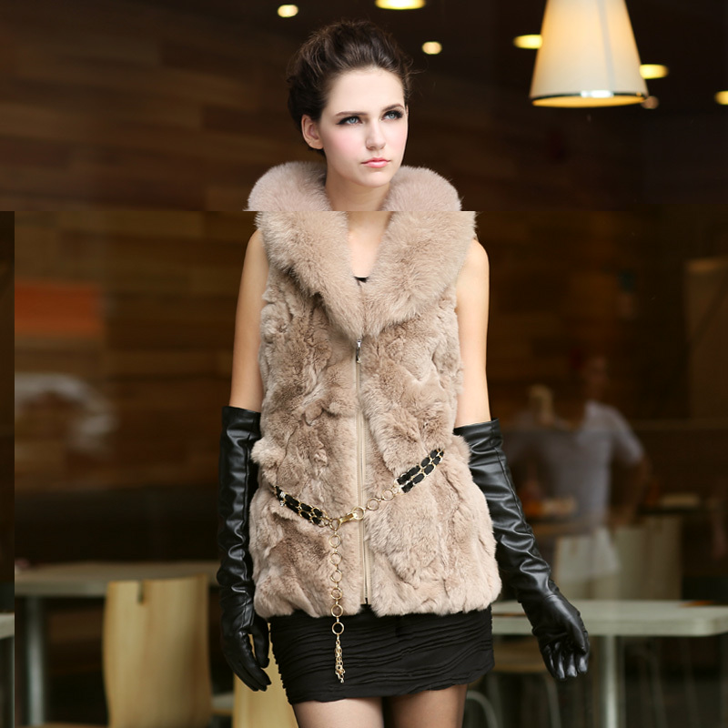 Fur vest outerwear 2012 high quality rex rabbit hair long design vest fur collar s3680