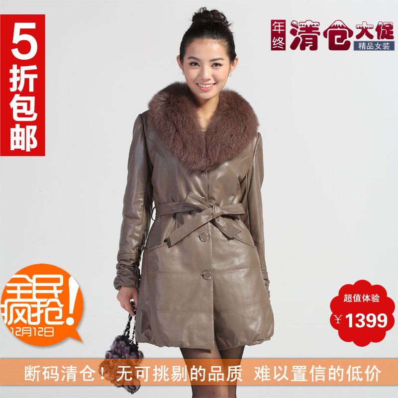 Furlove fox cotton-padded medium-long female leather overcoat sheepskin clothing h2112