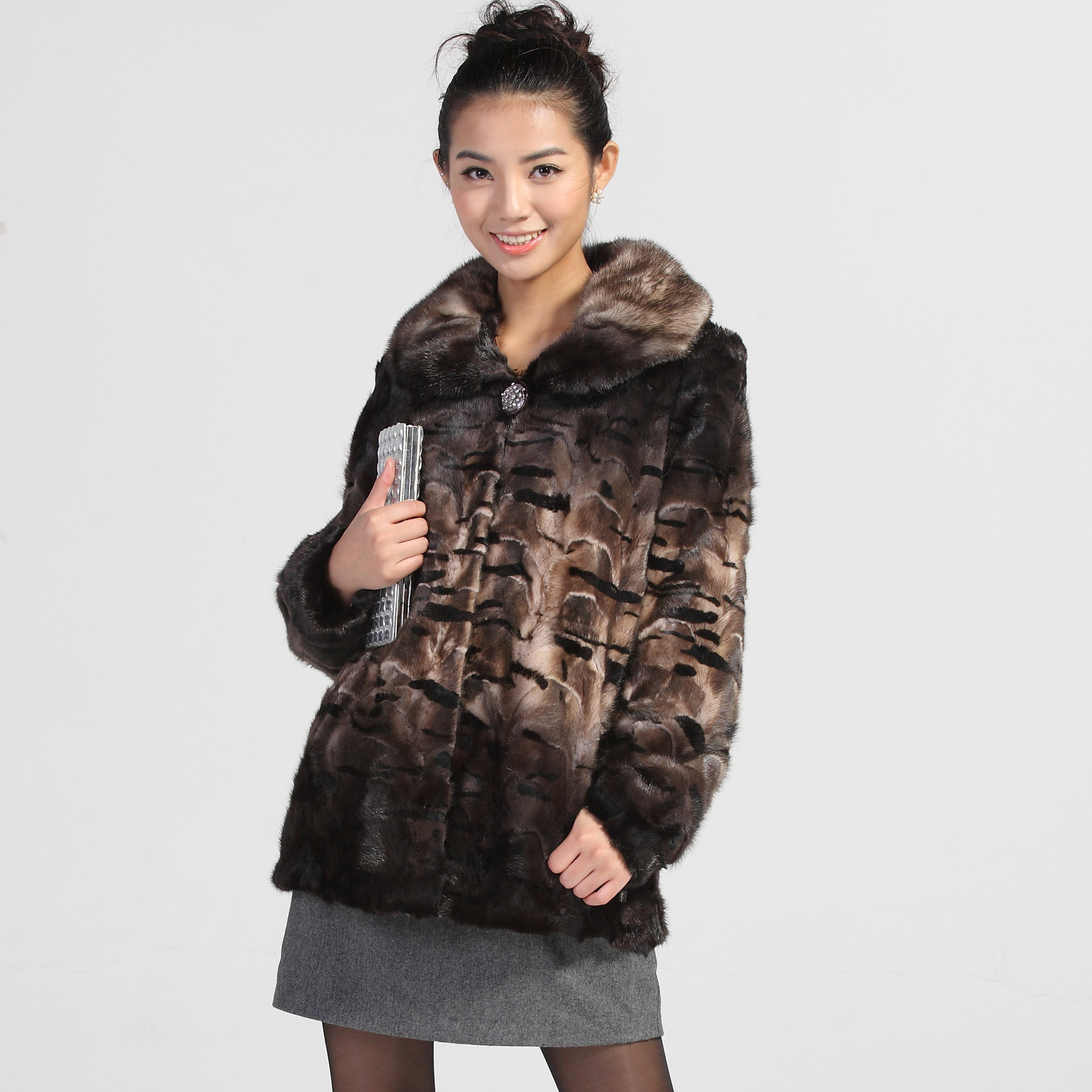 Furlove mink large lapel medium-long women's fight mink overcoat slim waist thermal fur h2097-8