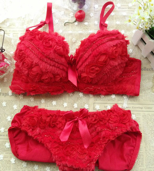 Fuzzy Winter Sweet Young lady rosaa bra set 9025# ladies bra designs