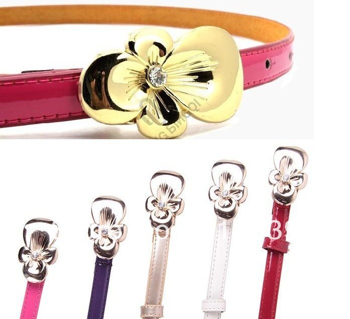 G046 flower diamond buckle women's gold buckle women's thin belt japanned leather candy color women's strap