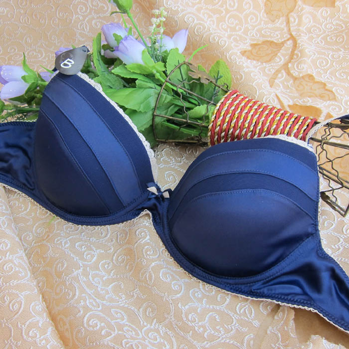 G2 shopping cart satin patchwork elegant navy blue fashion bra 85b