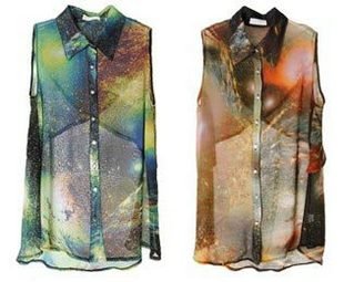 Galaxy  strappy back hi lo chiffon women shirt top blouse turn down collar  sleeveless/Free shipping galaxy space star/GL009