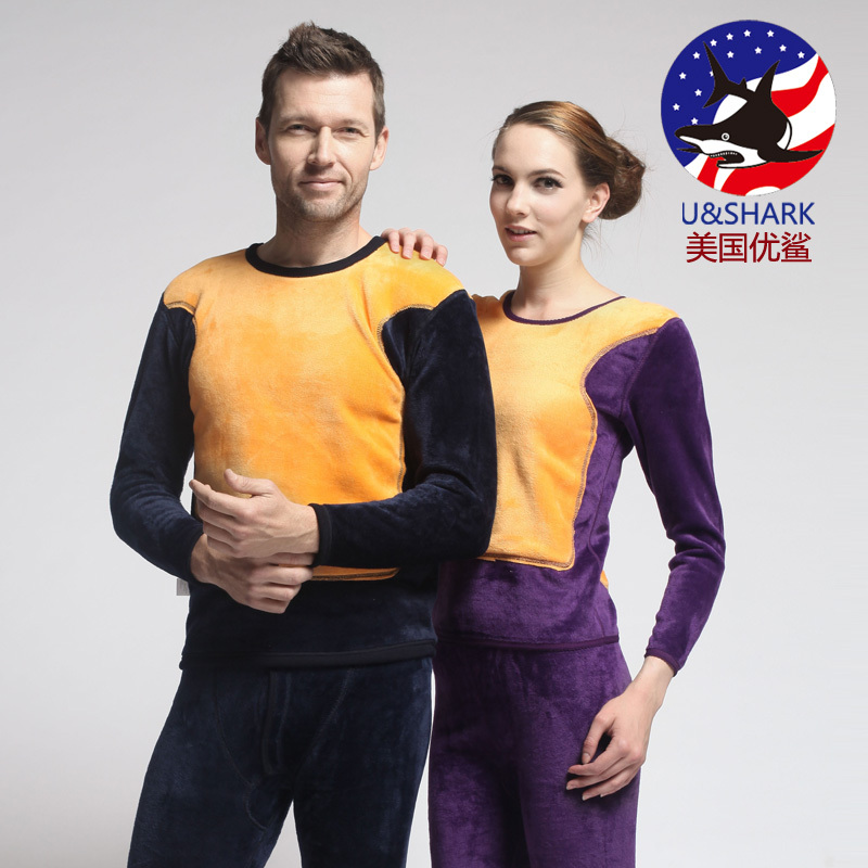 Galeoid golden flower thermal underwear thickening plus velvet golden flower male female thermal set