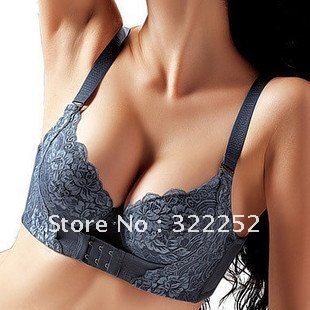 Gather new front buckle lace charcoal adjustable sexy underwear bra